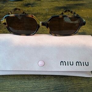 Miu Miu Brown Tortoise Sunglasses with Pink Case